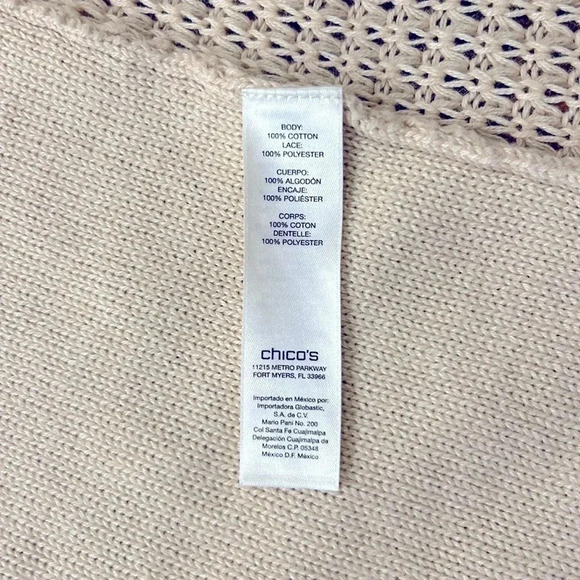 Chico’s Leslie Lace Long Line Knit Open Front Cardigan Cream Medium - Picture 10 of 11